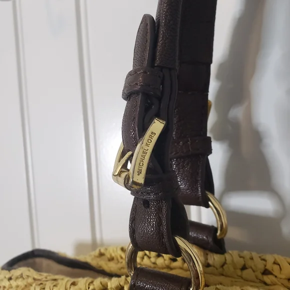 Michael Michael Kors Vintage Large Woven Straw Leather Handbag Satchel Tote - Picture 10 of 15